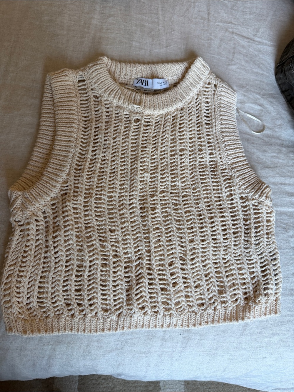 Zara Cream Open-Knit Sleeveless Crop Tank